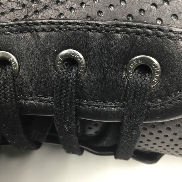 {Chanel} Leather Perforated Hi Top Sneaker Size 39 - Picture 8 of 15